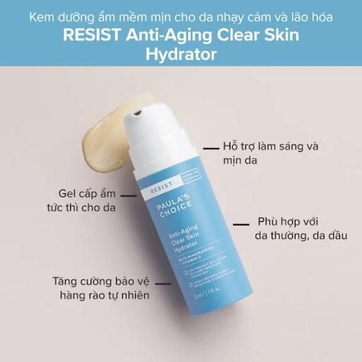 Kem dưỡng ẩm làm mờ nếp nhăn - Loại nhỏ (10ml) (Resist Anti - Aging Clear Skin Hydrator - Trial size)