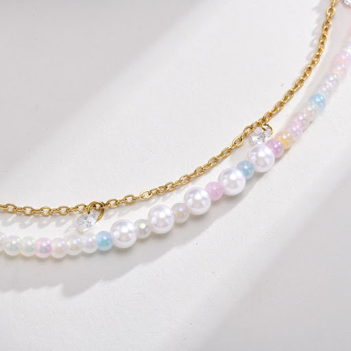 Title 4, Cross Chain Pearl Bead Double-layer Bracelet. E...