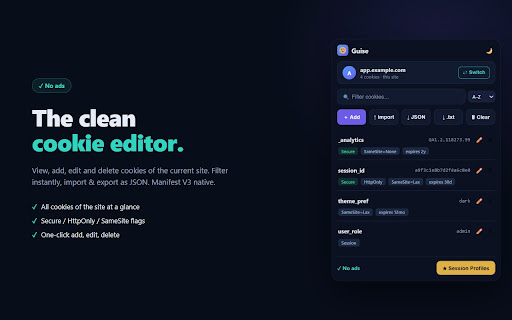 Guise — Cookie Editor & Account Switcher screenshot 1