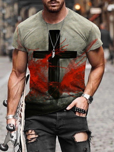 Title 7, Cross Print Round Neck Short Sleeves