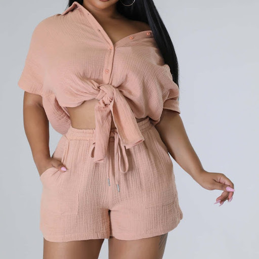 Title 3, Solid Casual Shorts Two-piece Set perfect for e...