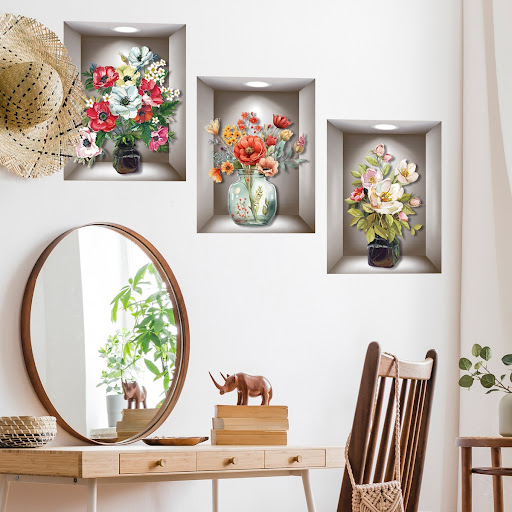 Title 19, Adesivo de Parede 3D Vaso e Plantas Decoração T...