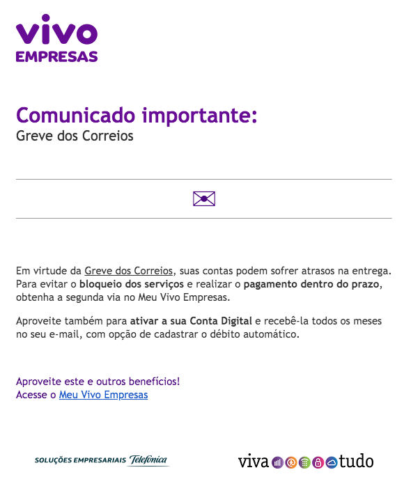 E-mail informativo da Vivo Empresas.