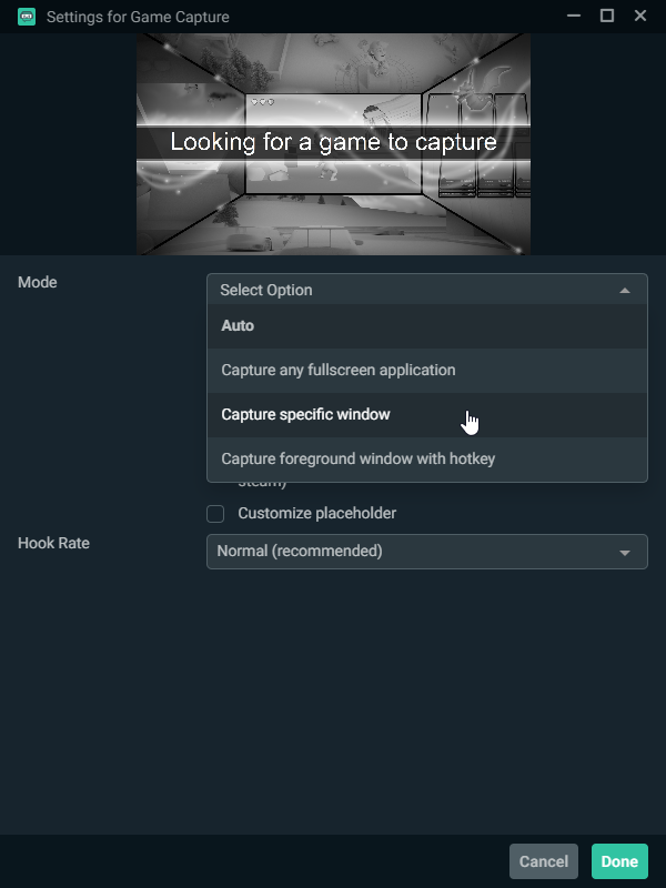 settings for game capture