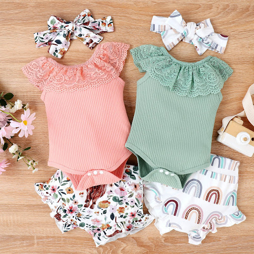 Title 7, Solid Color Sleeveless Printed Baby Romper with...