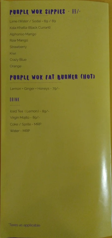 Purple wok Co menu 