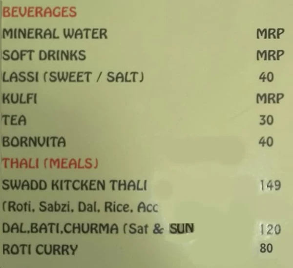 Swadd Kitchen menu 