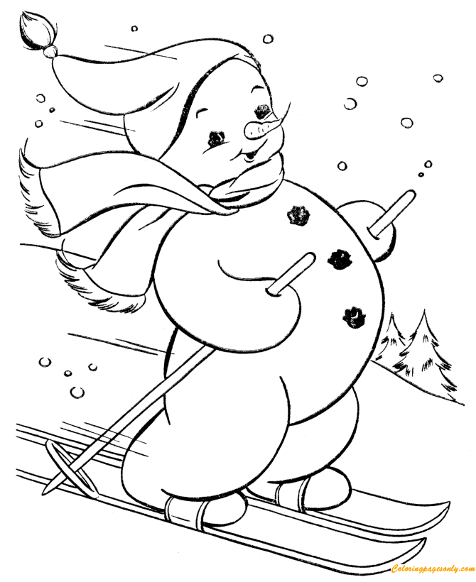 Snowman Skiing Coloring Pages
