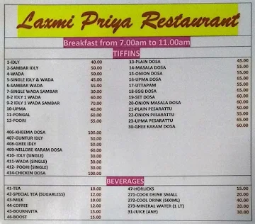 Laxmi Priya Restaurant & Caterers menu 