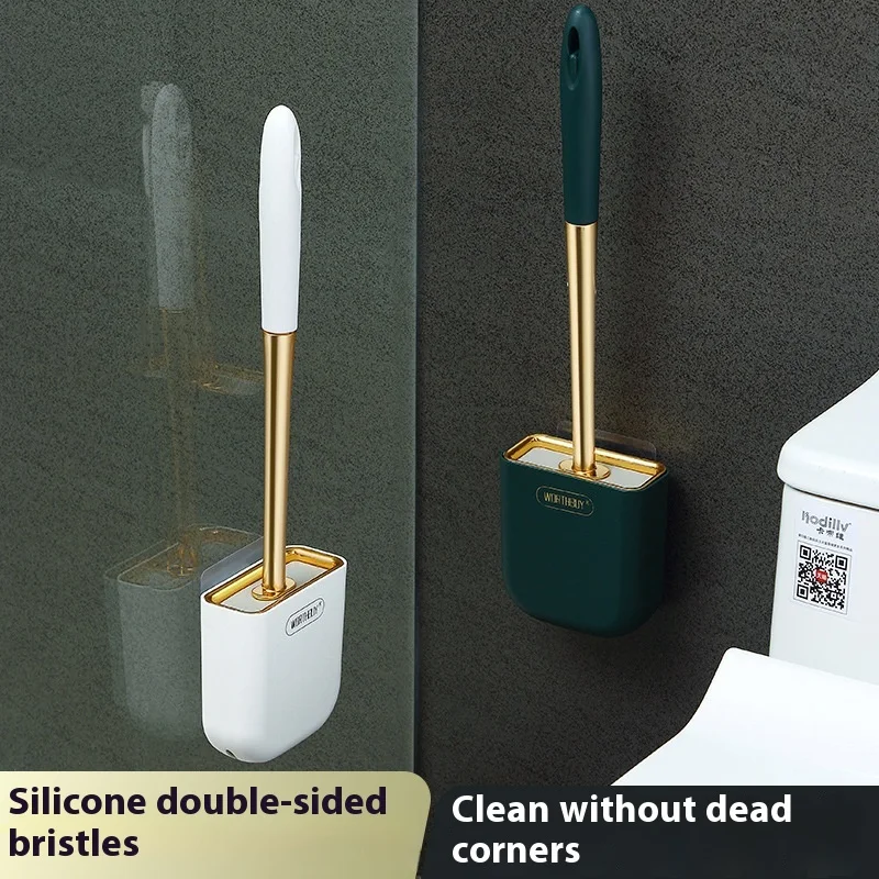 Escova de vaso sanitário de silicone montada na parede sem cantos mortos ou lacunas. Limpeza completa e eficaz.