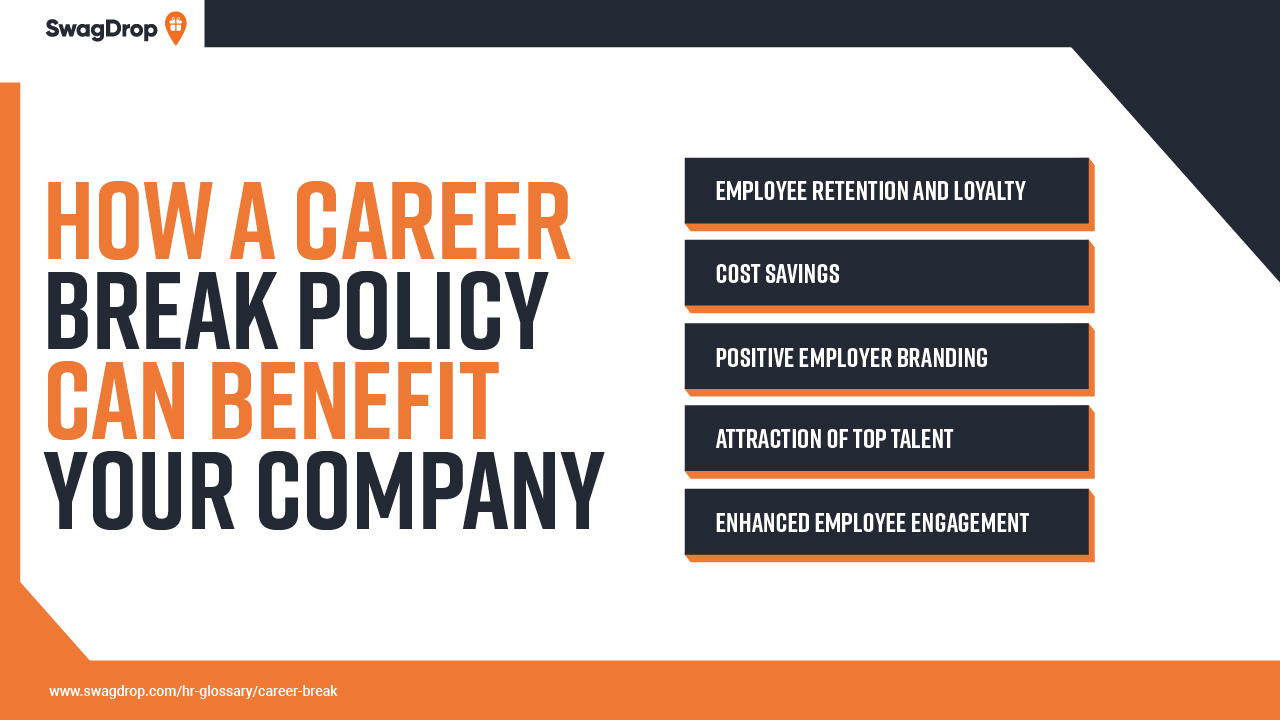 A graph showing five benefits of implementing career break policies for employers.