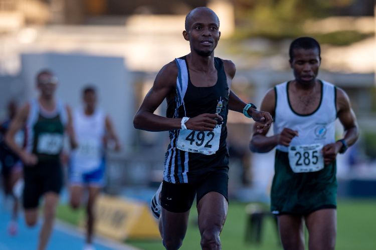 Mbuleli Mathanga winning the men's 10,000m during day 1 of the ASA Senior Track & Field National Championships at Green Point Athletics Stadium on April 21 2022.