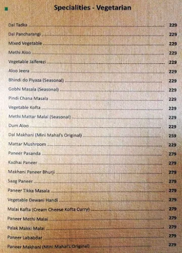 Mini Mahal Delux Restaurant menu 