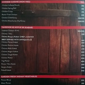 Sitar Bar and Restaurant menu 