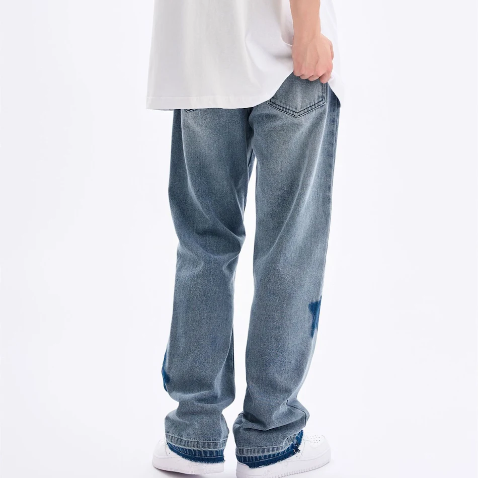 Pantaloni Jeans Dritti Uomo e Donna Lavati con Foro Design Denim Casual e Confortevoli Versatili Adatti a Ogni Occasione per un Look di Tendenza
