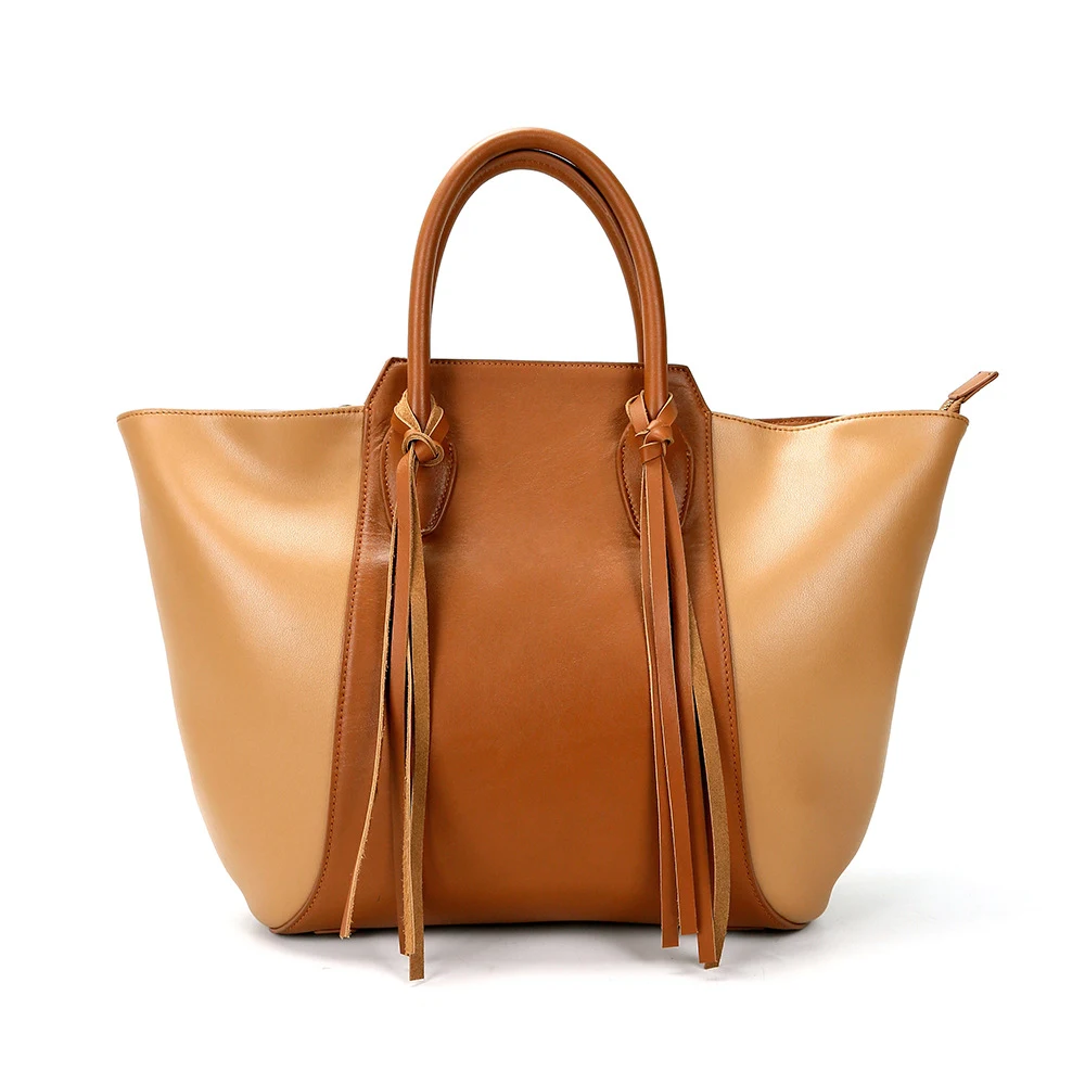 Title 1, Leather Portable Tassel Tote Bag for Women, a s...