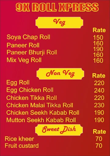 9X Roll Xpress menu 