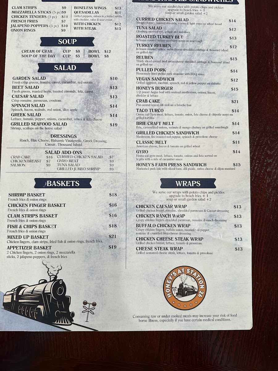 Honey's Farm Fresh Gourmet Kitchen gluten-free menu