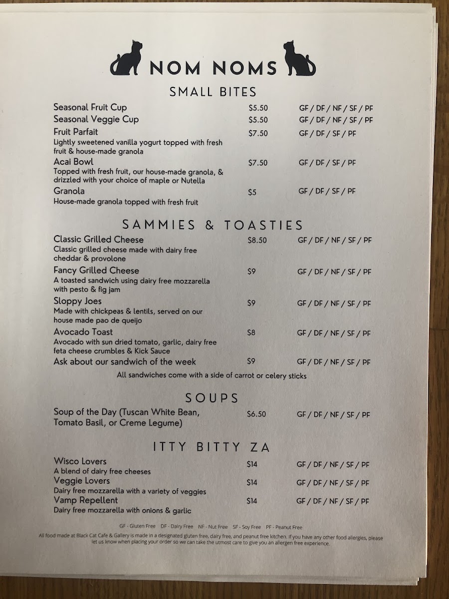 Black Cat Cafe & Gallery gluten-free menu