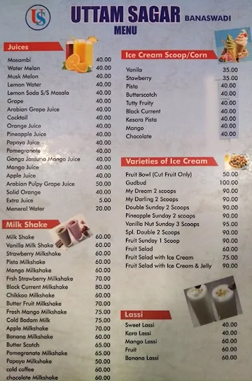 Uttam Sagar menu 