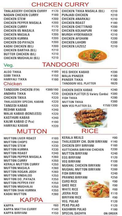 Thalassery Restaurant menu 