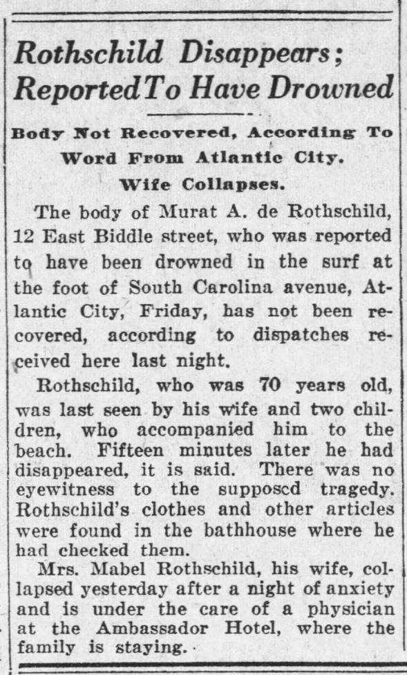 Rothschild Drowning Incident. No body recovered.