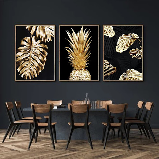 Title 2, Abstract golden plant leaf modern canvas decora...