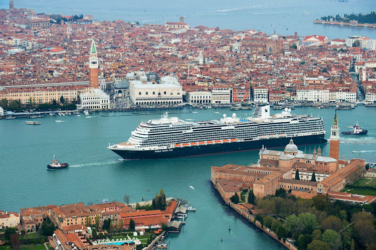 ms Koningsdam sails through the Grand Canal of Venice. 