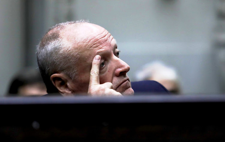 Rob Packham in the dock at the Cape Town High Court, where he is on trial for the murder of his wife, Gill, in February 2018.