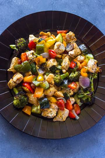 15 Minute Healthy Roasted Chicken and Veggies (Video)