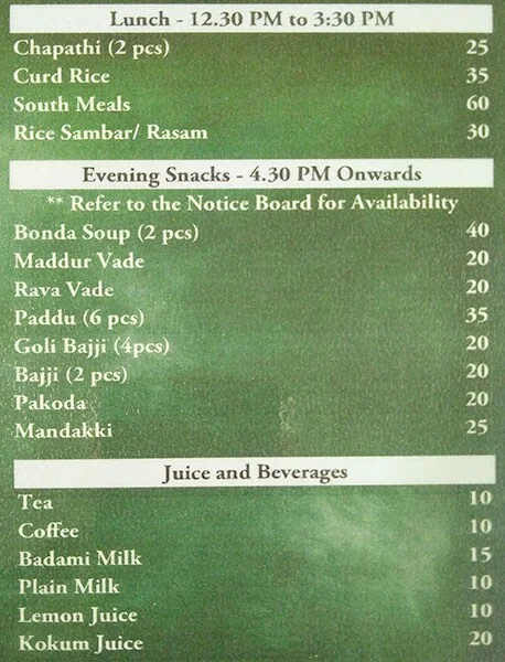 Bombat Udupi Cafe menu 