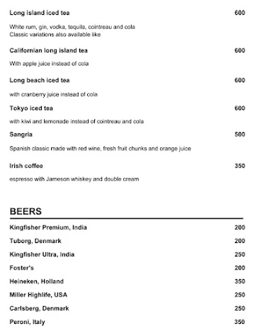 Marea-Bar - Howard Johnson Bengaluru menu 