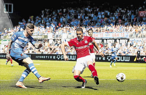 NEW FACE: Lars Veldwijk, seen in action for PEC Zwolle against Jeffrey Bruma of PSV during the Dutch Eredivisie match. Veldwijk has been included in the Bafana squad to take on Senegal next month Picture: GETTY IMAGES