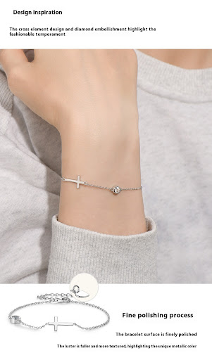 Title 6, Cross Diamond Bracelet For Women 925 Silver Acc...