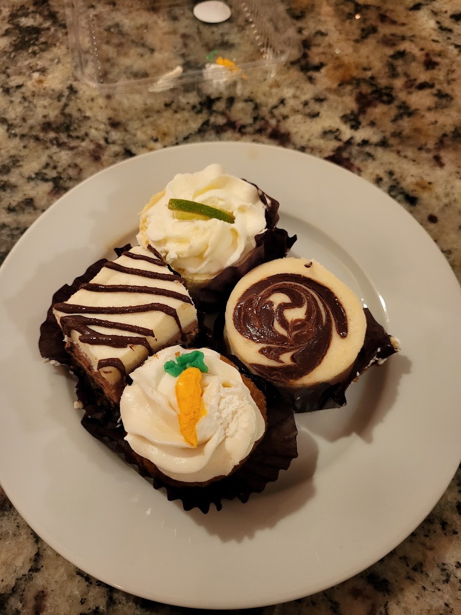 GF sampler...cheesecake, key lime pue, carrot cake and triple chocolate mousse