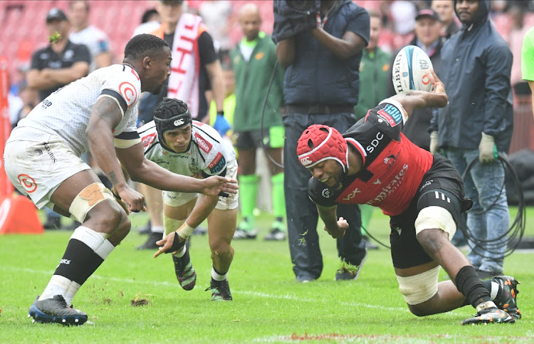 Sibusiso Sangweni of the Lions during the United Rugby Championship match against the Sharks at Ellis Park on February 18 2023.