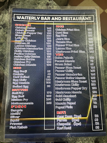 Waiterly Bar and Restaurant menu 