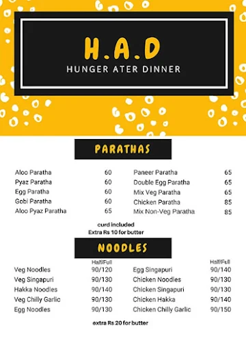 H.A.D - Hunger After Dinner menu 