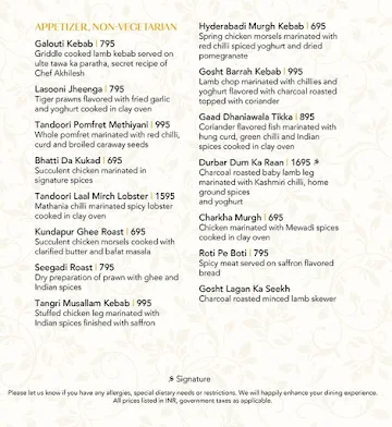 Indian Durbar - Conrad Bengaluru menu 