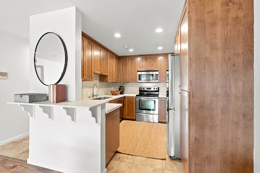 Modern kitchen with wood cabinets and counter - Luxury apartment / penthouse for sale in San Diego, 3 bedrooms