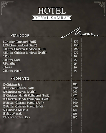 Royal Samrat Hotel menu 