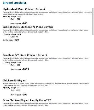 Hyderabad Spices Restaurant menu 