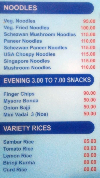 Hotel Pushpa menu 