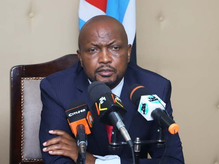 Public Service Performance and Delivery Management Cabinet Secretary Moses Kuria speaks after taking over the new ministry from Aisha Jumwa on Monday, October 16, 2023.