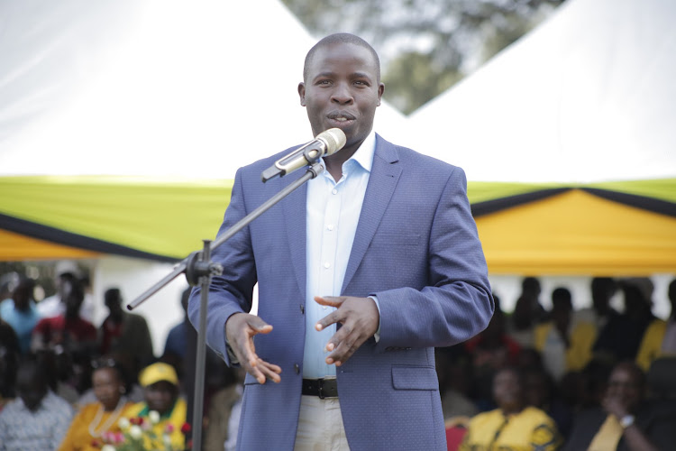 Nandi Governor Stephen Sang addresses Baringo UDA nominees’ prayer rally in Kabarnet town.