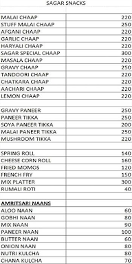 sagar amritsari kulcha and snacks menu 1