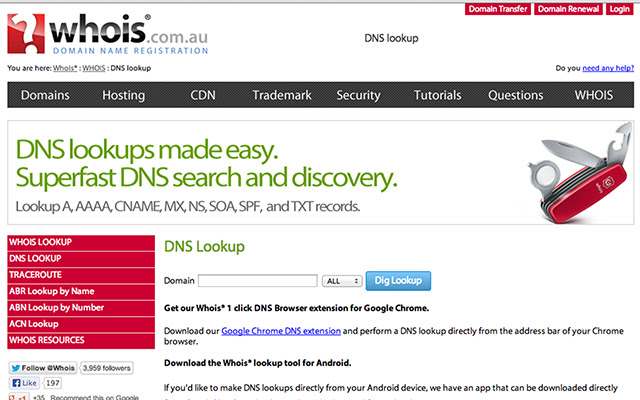 Whois® DNS lookup chrome extension