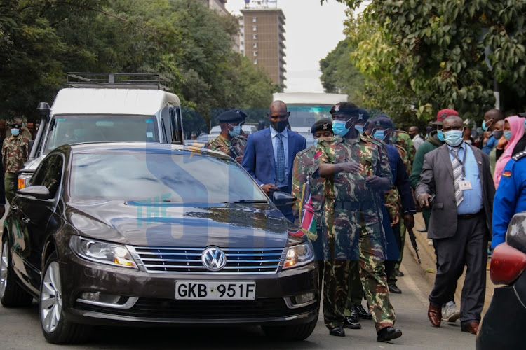 Treasury CS Ukur Yatani's CS driving on Volkswagen Passat along Harambee Avenue heading to the Parliament Buildings to read the budget on Thursday,10 June.