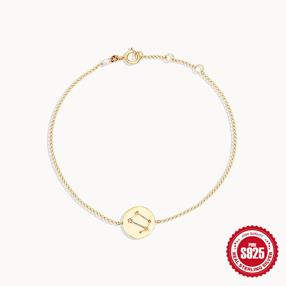 Bracelet en argent sterling S925 avec diamant et pierre de naissance des constellations. Cadeau quotidien pour anniversaire.