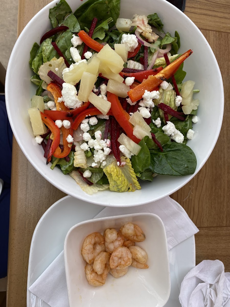 Beet salad with sauteed shrimp